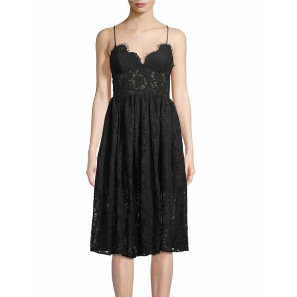 Fame and Partners Dark Romance Black Lace Midi Dress Strappy Semi Sheer size 4 - Picture 8 of 8